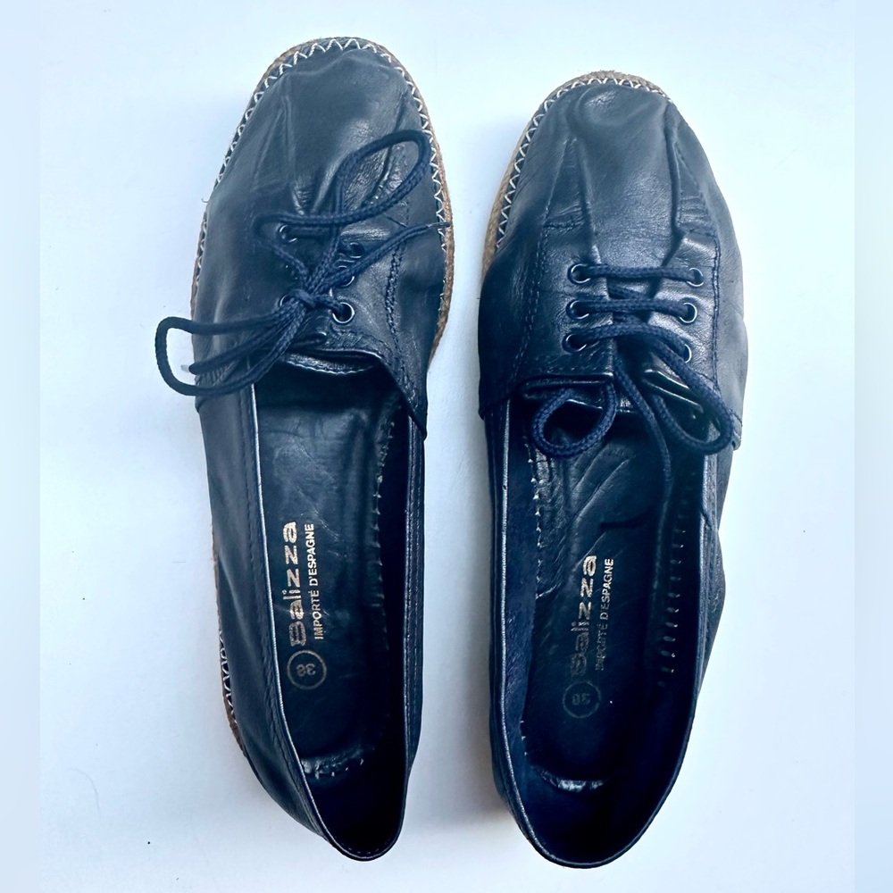Lamb Leather Women's Navy Espadrilles, Spain, 38, 8